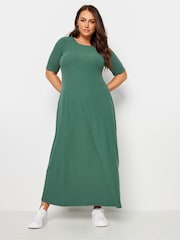 Yours Curve Green Short Sleeve Ribbed Swing Maxi Dress - Image 2 of 5