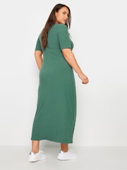 Yours Curve Green Short Sleeve Ribbed Swing Maxi Dress - Image 3 of 5