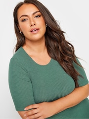 Yours Curve Green Short Sleeve Ribbed Swing Maxi Dress - Image 4 of 5