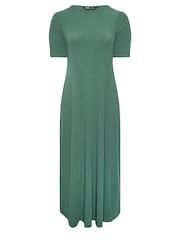 Yours Curve Green Short Sleeve Ribbed Swing Maxi Dress - Image 5 of 5