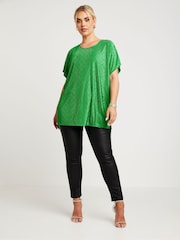 Yours Curve Green Limited Zig Zag Plisse Grown On Sleeve Top - Image 3 of 5