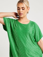 Yours Curve Green Limited Zig Zag Plisse Grown On Sleeve Top - Image 4 of 5