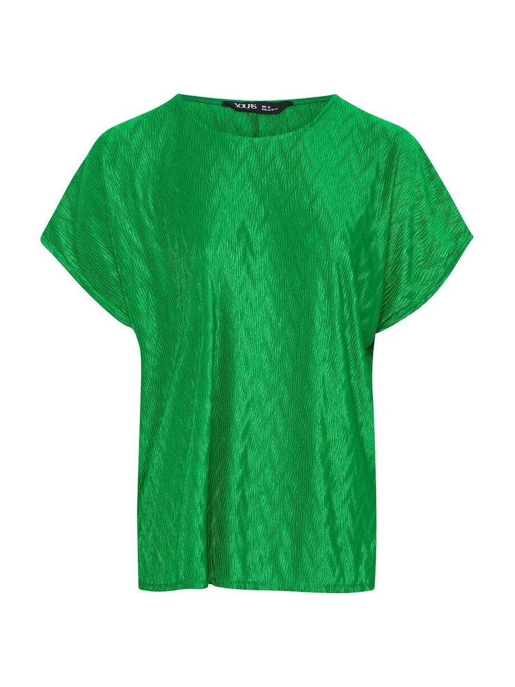 Yours Curve Green Limited Zig Zag Plisse Grown On Sleeve Top - Image 5 of 5