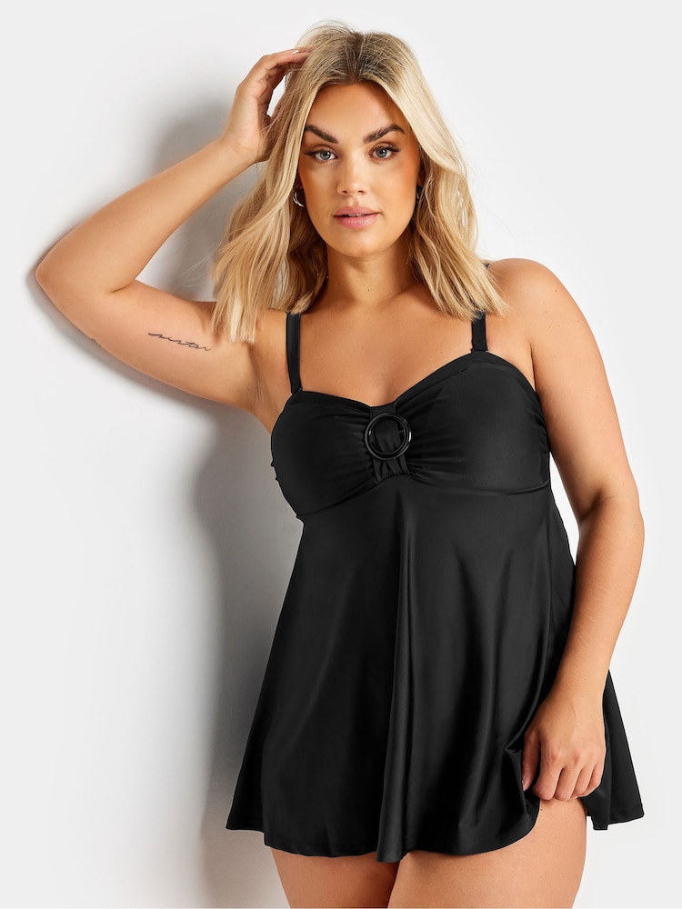 Yours Curve Black Tab Front Bandeau Swimdress - Image 1 of 6