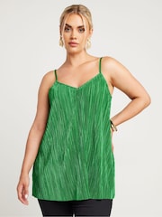 Yours Curve Green Plisse Cami Top - Image 1 of 5