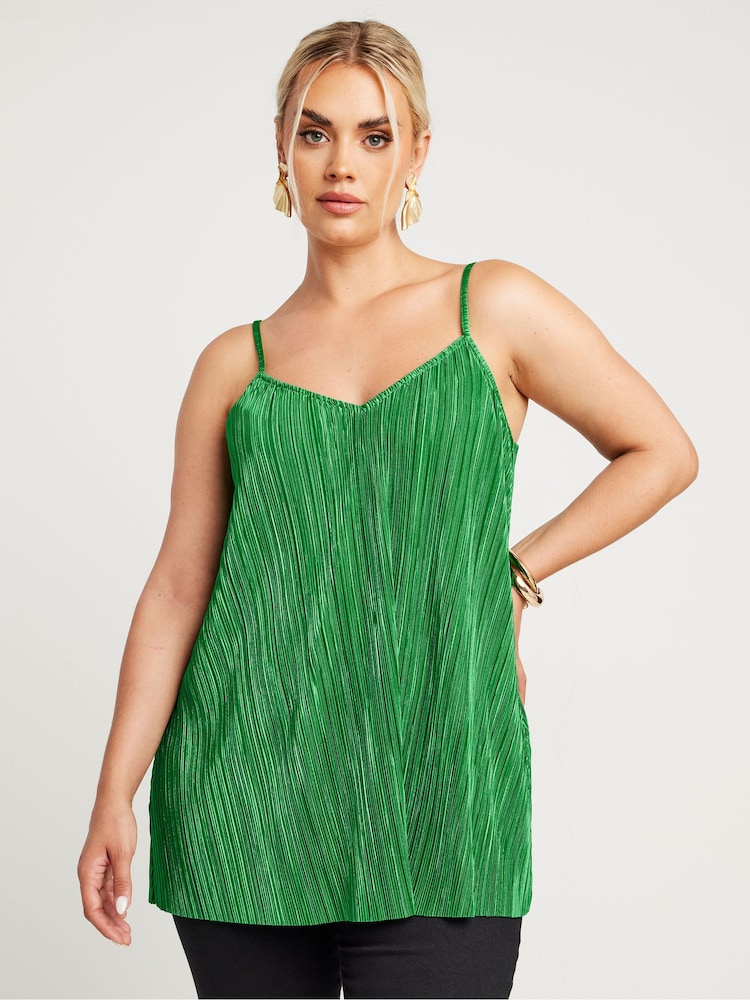 Yours Curve Green Plisse Cami Top - Image 1 of 5