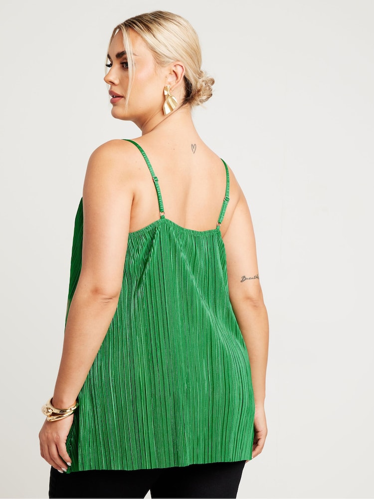 Yours Curve Green Plisse Cami Top - Image 3 of 5