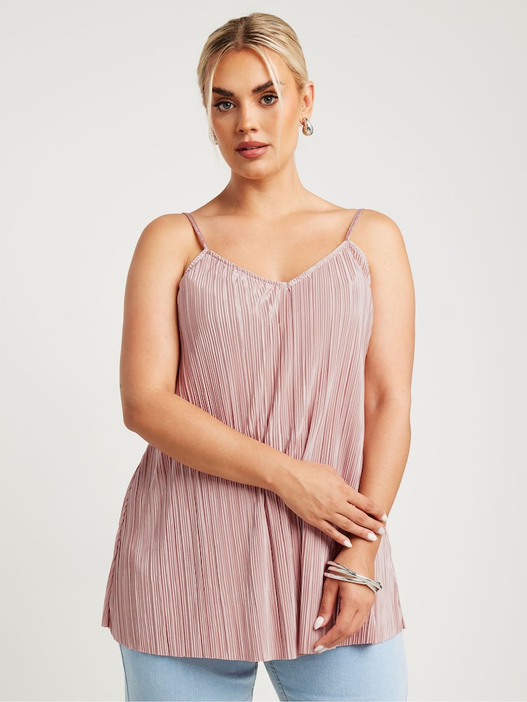 Yours Curve Pink Plisse Cami Top - Image 1 of 5