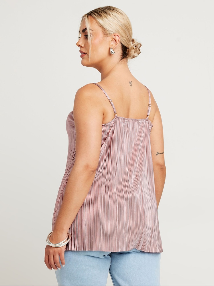 Yours Curve Pink Plisse Cami Top - Image 3 of 5