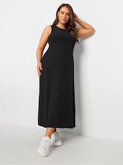 Yours Curve Black Sleeveless Ribbed Swing Maxi Dress - Image 1 of 5