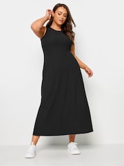 Yours Curve Black Sleeveless Ribbed Swing Maxi Dress - Image 2 of 5
