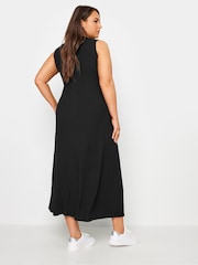 Yours Curve Black Sleeveless Ribbed Swing Maxi Dress - Image 3 of 5