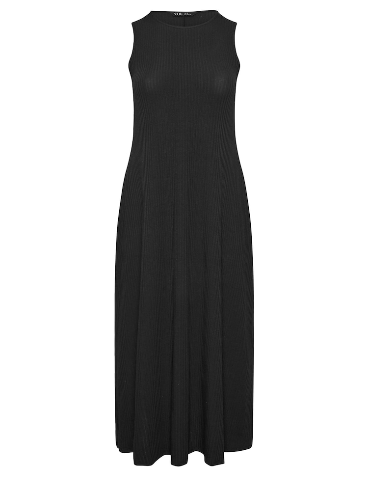 Yours Curve Black Sleeveless Ribbed Swing Maxi Dress - Image 5 of 5