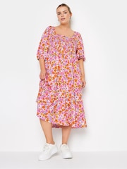 Yours Curve White Floral Print Tiered Midi Dress - Image 1 of 5