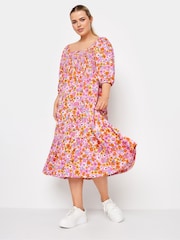 Yours Curve White Floral Print Tiered Midi Dress - Image 2 of 5