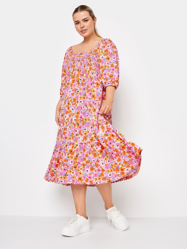 Yours Curve White Floral Print Tiered Midi Dress - Image 2 of 5