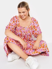 Yours Curve White Floral Print Tiered Midi Dress - Image 4 of 5