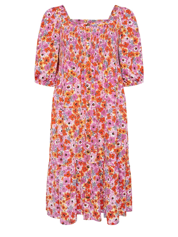Yours Curve White Floral Print Tiered Midi Dress - Image 5 of 5 Yours Curve White Floral Print Tiered Midi Dress - Image 5 of 5