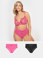 Yours Curve Pink & Black Briefs 2 Pack - Image 1 of 8