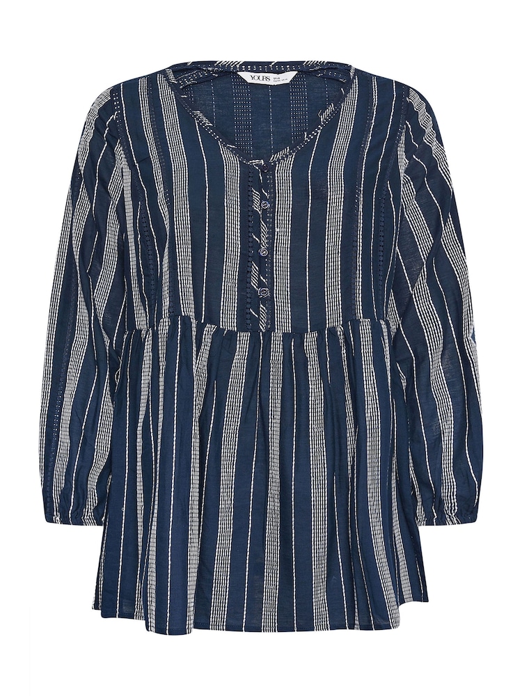 Yours Curve Blue Contrast Stitch 100% Cotton Blouse - Image 6 of 6