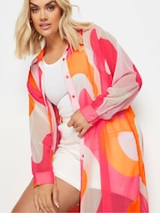 Yours Curve Pink & Orange Limited Collection Longline Shirt - Image 4 of 5