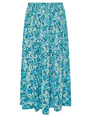 Yours Curve Blue Floral Print Textured Tiered Maxi Skirt - Image 4 of 4