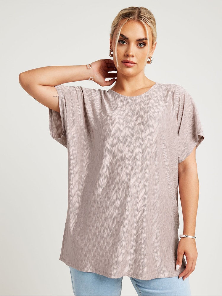 Yours Curve Pink Limited Zig Zag Plisse Grown On Sleeve Top - Image 1 of 5