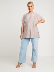 Yours Curve Pink Limited Zig Zag Plisse Grown On Sleeve Top - Image 2 of 5