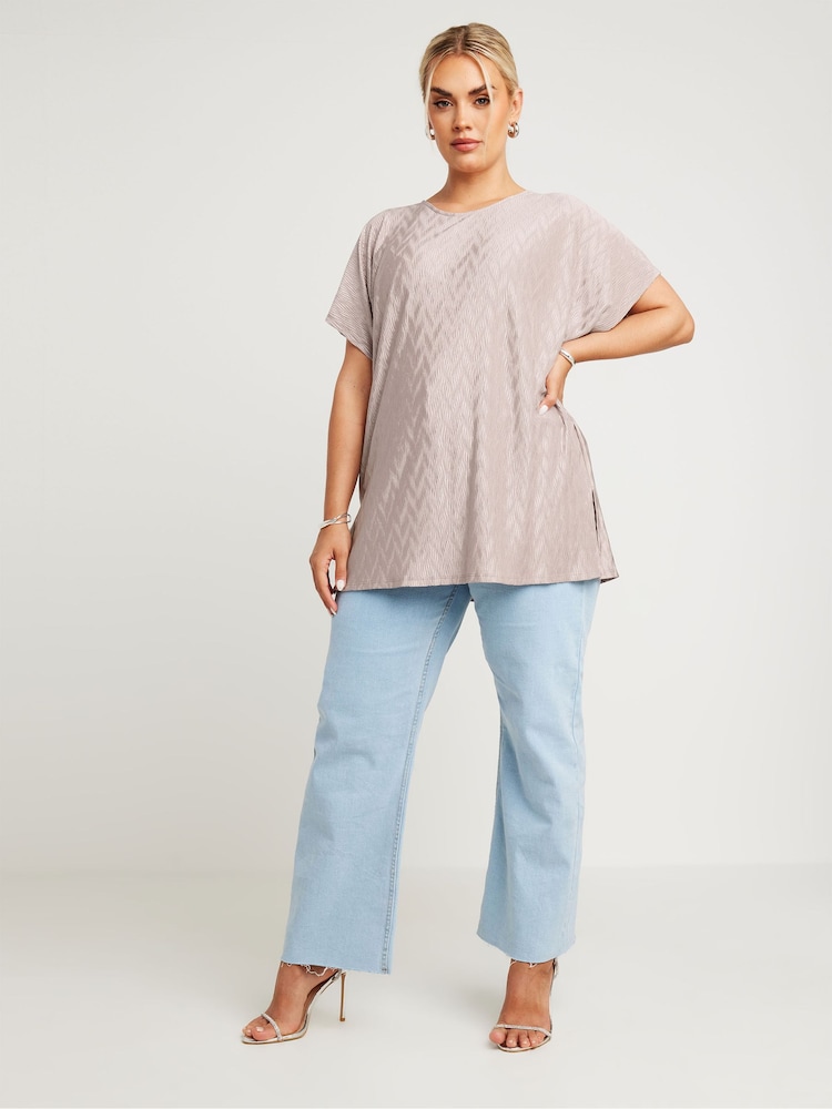 Yours Curve Pink Limited Zig Zag Plisse Grown On Sleeve Top - Image 2 of 5