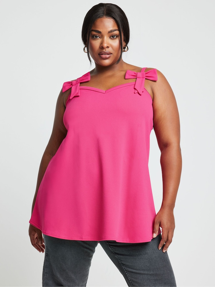 Yours Curve Pink Limited Collection Curve Bow Detail Cami Top - Image 1 of 5