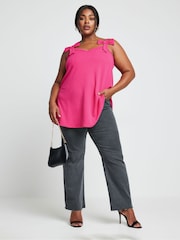 Yours Curve Pink Limited Collection Curve Bow Detail Cami Top - Image 3 of 5