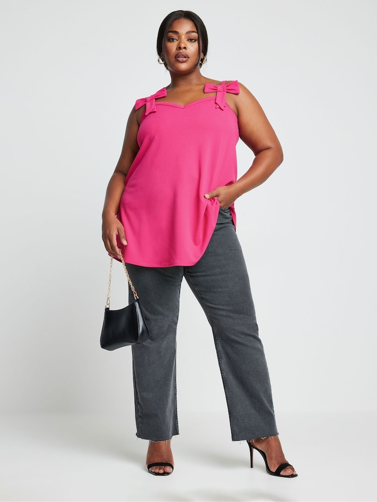 Yours Curve Pink Limited Collection Curve Bow Detail Cami Top - Image 3 of 5