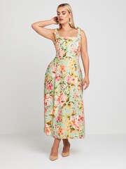Yours Curve Green LIMITED COLLECTION Curve Blue Floral Print Bow Strap Midaxi Dress - Image 1 of 5