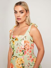 Yours Curve Green LIMITED COLLECTION Curve Blue Floral Print Bow Strap Midaxi Dress - Image 2 of 5