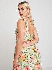 Yours Curve Green LIMITED COLLECTION Curve Blue Floral Print Bow Strap Midaxi Dress - Image 3 of 5