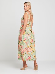 Yours Curve Green LIMITED COLLECTION Curve Blue Floral Print Bow Strap Midaxi Dress - Image 4 of 5