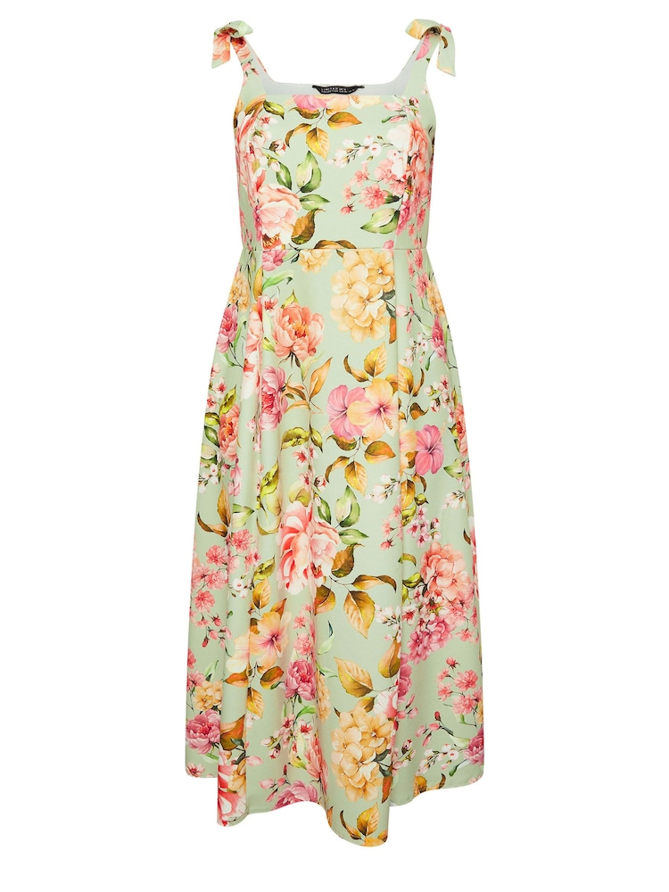 Yours Curve Green LIMITED COLLECTION Curve Blue Floral Print Bow Strap Midaxi Dress - Image 5 of 5
