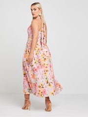Yours Curve Pink Limited Collection Floral Print Halter Neck Midaxi Dress - Image 3 of 6