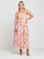 Yours Curve Pink Limited Collection Floral Print Halter Neck Midaxi Dress - Image 5 of 6