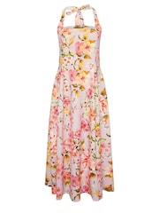 Yours Curve Pink Limited Collection Floral Print Halter Neck Midaxi Dress - Image 6 of 6
