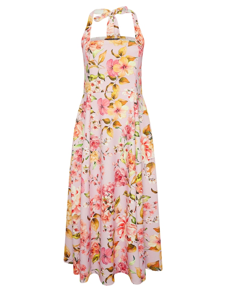 Yours Curve Pink Limited Collection Floral Print Halter Neck Midaxi Dress - Image 6 of 6