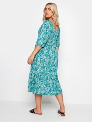 Yours Curve Blue Floral Print Tiered Midi Dress - Image 3 of 5