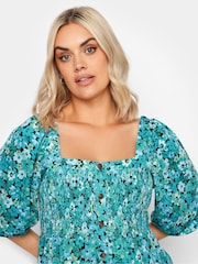 Yours Curve Blue Floral Print Tiered Midi Dress - Image 4 of 5