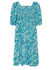 Yours Curve Blue Floral Print Tiered Midi Dress - Image 5 of 5