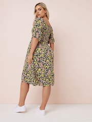 Yours Curve Black Shirred Boho Dress - Image 3 of 4
