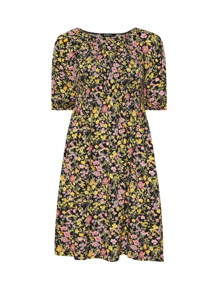 Yours Curve Black Shirred Boho Dress - Image 4 of 4