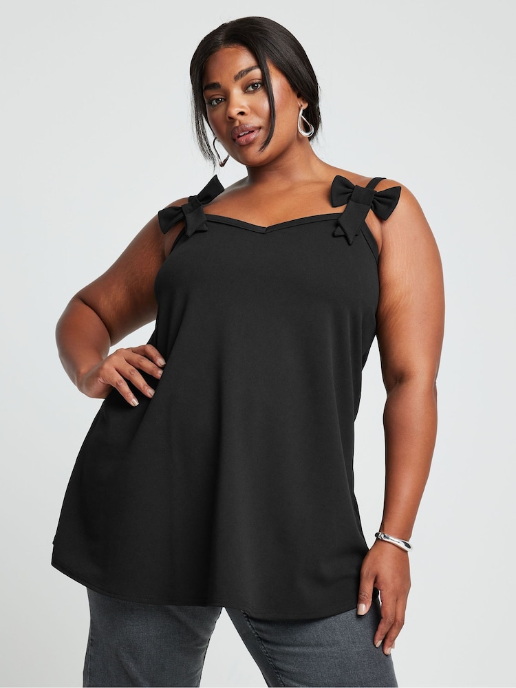 Yours Curve Black Limited Collection Curve Bow Detail Cami Top - Image 1 of 5