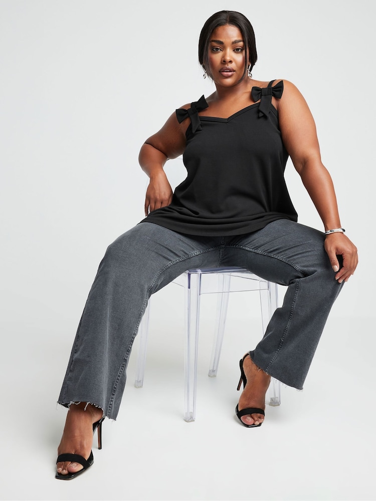 Yours Curve Black Limited Collection Curve Bow Detail Cami Top - Image 3 of 5