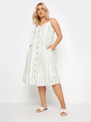 Yours Curve White And Sage Green 100% Cotton Stripe Sundress - Image 2 of 5