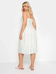 Yours Curve White And Sage Green 100% Cotton Stripe Sundress - Image 3 of 5